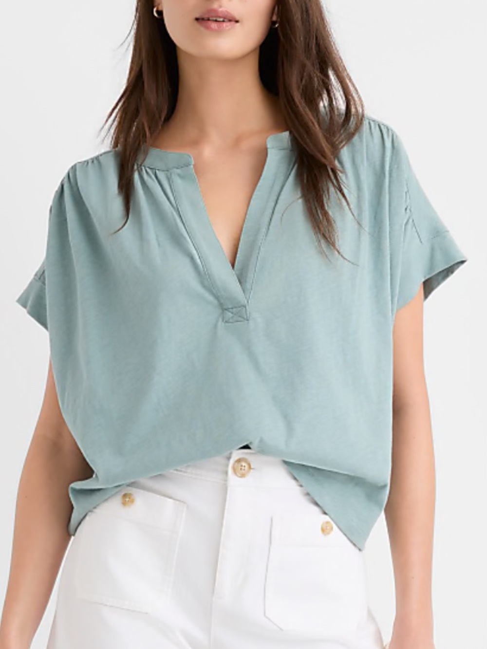 NEW Loft Split Neck Mixed Media Top Wild Agave XL NWT